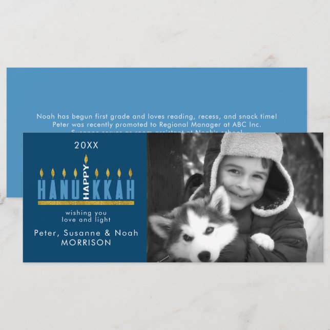 Hanukkah | Happy Hanukkah Menorah 1 Photo Holiday Card (Front/Back)
