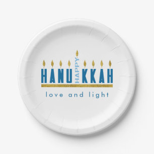 Hanukkah Happy Hanukkah Menorah Custom Paper Plates