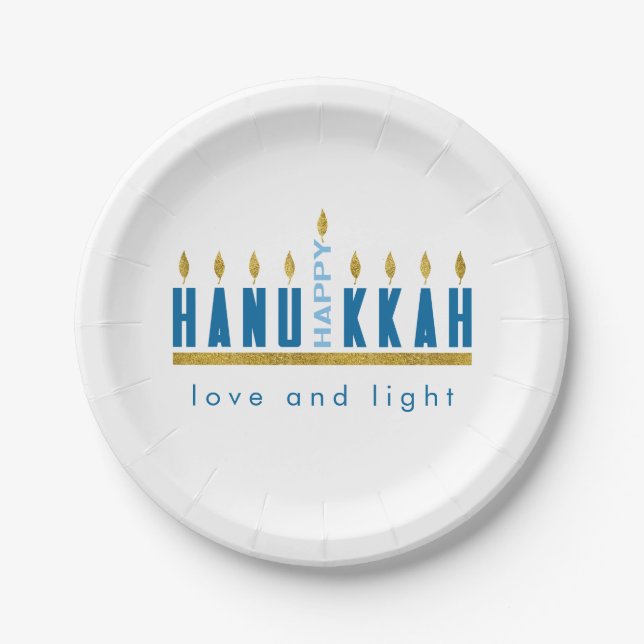 Hanukkah | Happy Hanukkah Menorah Custom Paper Plates (Front)