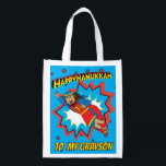 Hanukkah Happy Super Judah Grocery Bag<br><div class="desc">Hanukkah Happy Super Judah, white 2-sided bag. All design elements can be edited. All editable text can be deleted and replaced with your own message. Use your favorite font color, size, and style. Happy Hanukkah/Chanukah! Style: Reusable Bag Go green and save the planet with our reusable grocery bag! Made with...</div>