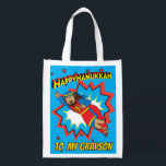 Hanukkah Happy Super Judah Grocery Bag<br><div class="desc">Hanukkah Happy Super Judah, white 2-sided bag. All design elements can be edited. All editable text can be deleted and replaced with your own message. Use your favorite font color, size, and style. Happy Hanukkah/Chanukah! Style: Reusable Bag Go green and save the planet with our reusable grocery bag! Made with...</div>