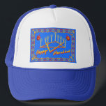 HANUKKAH Hat<br><div class="desc">Go out dressed in style in this Hanukkah blue hat with a great Hanukkah message on it as well!  The image is composed entirely of digital art by Eve Hannigan.</div>