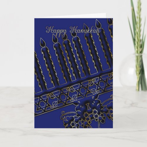 hanukkah holiday card with candles in blue