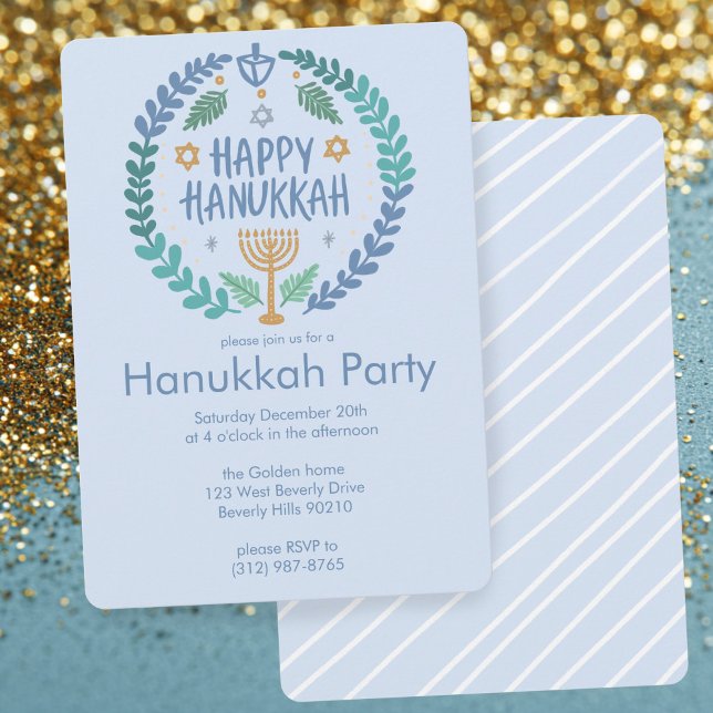 Hanukkah Holiday Party Cute Hand-Drawn Custom Invitation (Hanukkah Holiday Party Cute Hand-Drawn Custom Invitation
)