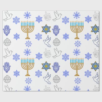 Hanukkah Icons Wrapping Paper | Menorah 