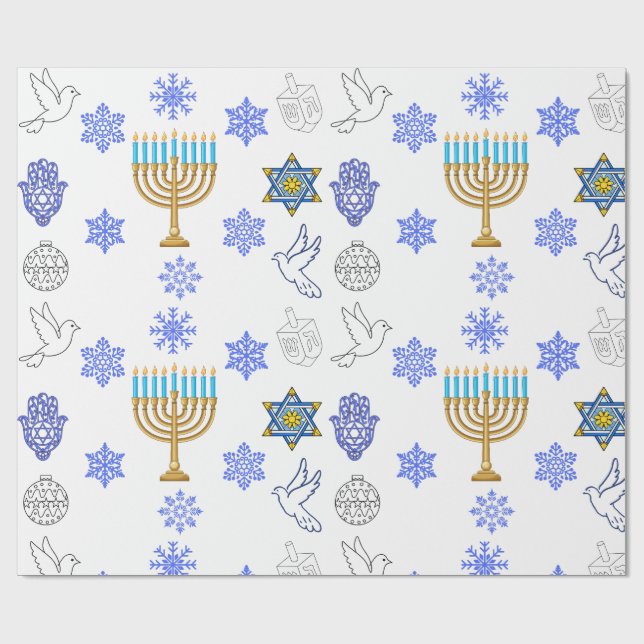 Hanukkah Icons Wrapping Paper | Menorah  (Flat)