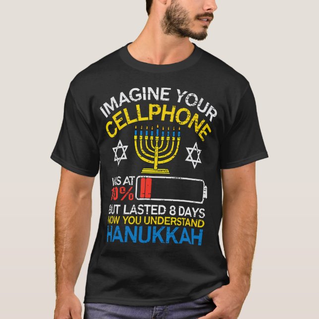 Hanukkah Imagine Your Cellphone Chanukah Jewish Me T-Shirt (Front)