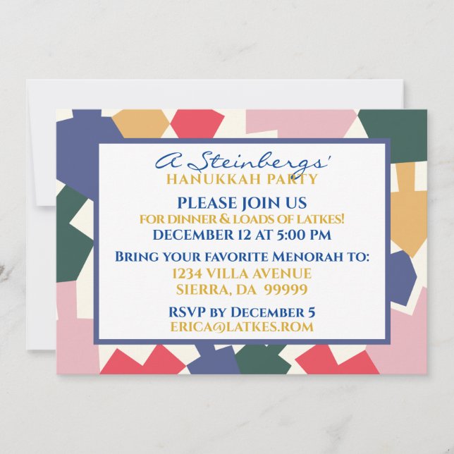 Hanukkah Invitation Modern Dreidels (Front)