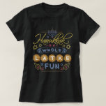 Hanukkah is a Whole Latke Fun Funny T-Shirt<br><div class="desc">This Hanukkah t-shirt features the humorous phrase,  "Hanukkah is a whole latke fun." The design includes drawings of dreidels,  a menorah,  the Star of David and more embellishments. The color palette is gray-blue,  light red,  gold and brown.</div>