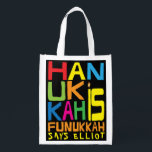Hanukkah Is Funukkah Grocery Bag<br><div class="desc">Hanukkah Is Funukkah, white 2-sided bag. All design elements can be edited. All editable text can be deleted and replaced with your own message. Use your favorite font color, size, and style. Happy Hanukkah/Chanukah! Style: Reusable Bag Go green and save the planet with our reusable grocery bag! Made with a...</div>
