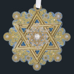 Hanukkah Jeweled Snowflake Ornament Card<br><div class="desc">Celebrate a beautiful & bright Hanukkah with this personalizable ornament with the elegant look of gold foil embossed accents and jewels. A lovely decoration for your home or on a gift package for a special someone. Reverse is customizable with a name and year, or text of your choice. More opulent...</div>