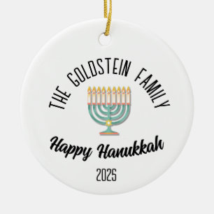 Hanukkah Jewish Chanuka Personalized Family Name Ceramic Ornament