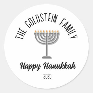 Hanukkah Jewish Chanuka Personalized Family Name Classic Round Sticker