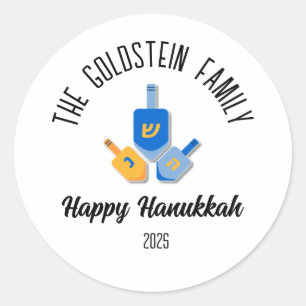 Hanukkah Jewish Chanuka Personalized Family Name Classic Round Sticker