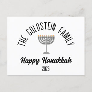 Hanukkah Jewish Chanuka Personalized Family Name Holiday Postcard