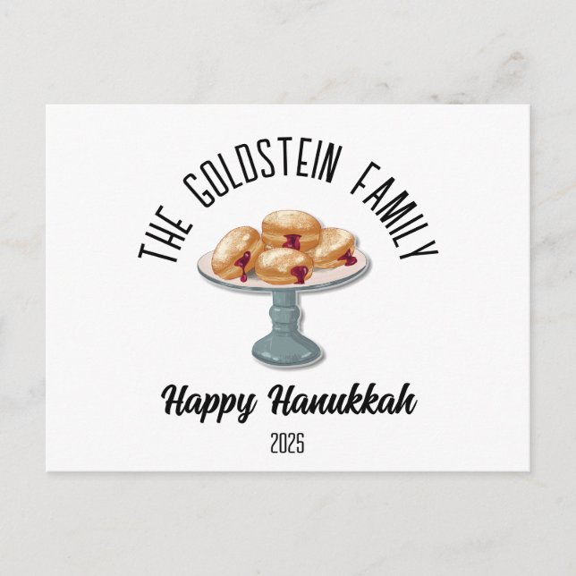 Hanukkah Jewish Chanuka Personalized Family Name Holiday Postcard (Front)
