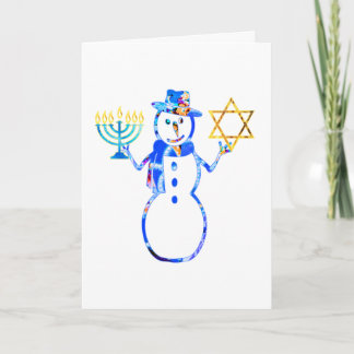 Hanukkah Jewish cute snowman Menorah Star of David Card