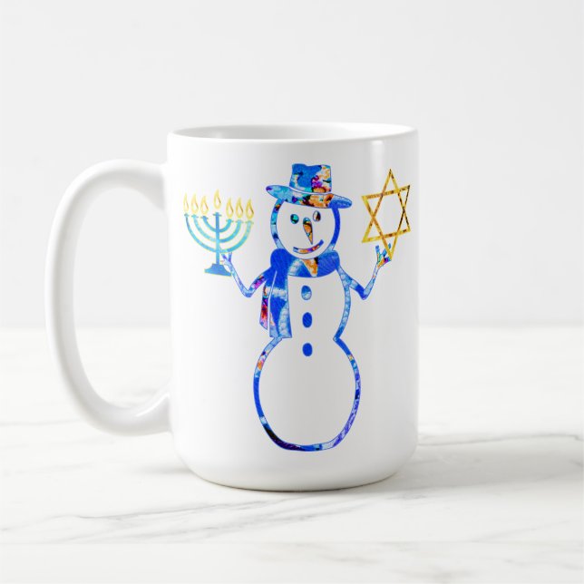 Hanukkah Jewish cute snowman Menorah Star of David Coffee Mug (Left)