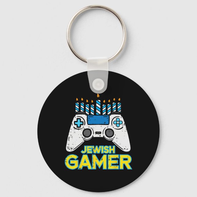 Hanukkah Jewish Gamer Chanukah Video Game Men Boys Keychain (Front)