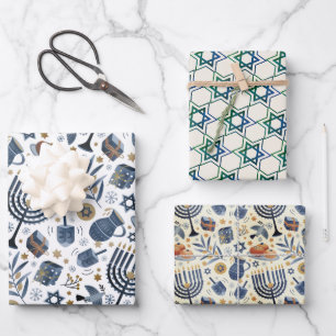 Hanukkah Jewish Holiday Classic Rustic Symbols Wrapping Paper Sheets