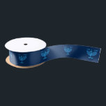 Hanukkah Jewish Holiday Hanukkiah Blue Decoration Satin Ribbon<br><div class="desc">Happy Hanukkah Party Jewish Holiday Festival of Lights. Winter Holiday Chanukkah Decoration with gold traditional Chanuka decorative symbols - Gold Hanukkiah menorah, candlestick with candles, wooden dreidels (spinning top), doughnuts (sweet donuts), star of David and glowing lights doodle cartoon blue pattern, cartoon style. Hanukkah Festival of lights Event Decoration. Jerusalem,...</div>