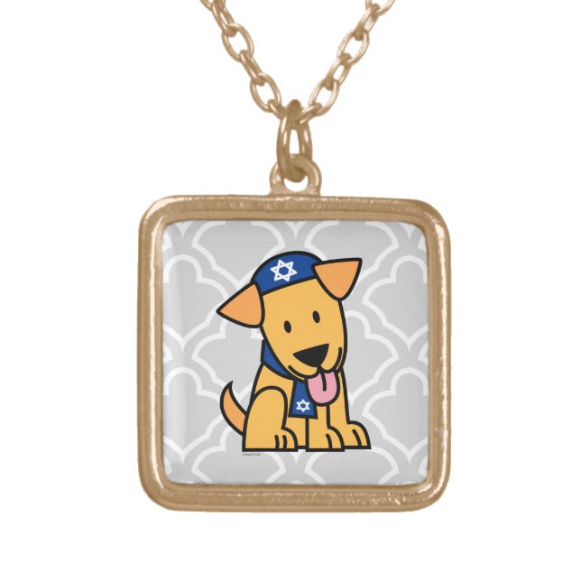 Hanukkah Jewish Labrador Retriever Puppy Dog Gold Plated Necklace (Front)