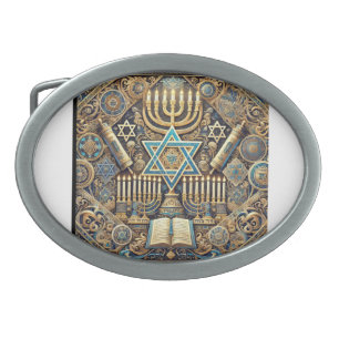 Hanukkah Jewish Menorah Hebrew Belt Buckle