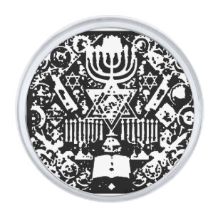 Hanukkah Jewish Menorah Hebrew Silver Finish Lapel Pin