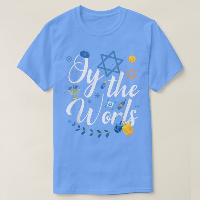 Hanukkah Jewish Menorah Oy To The World Hanukkah  T-Shirt (Design Front)