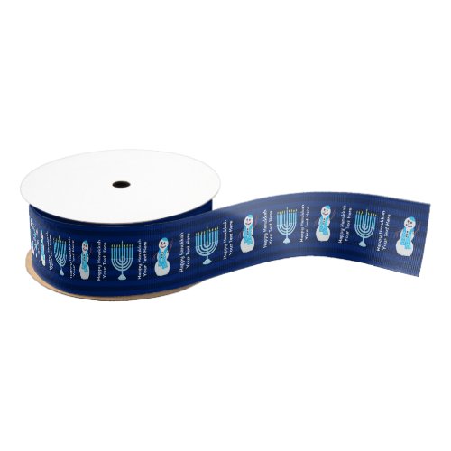 Hanukkah Jewish Snowman And Blue Menorah Design Grosgrain Ribbon