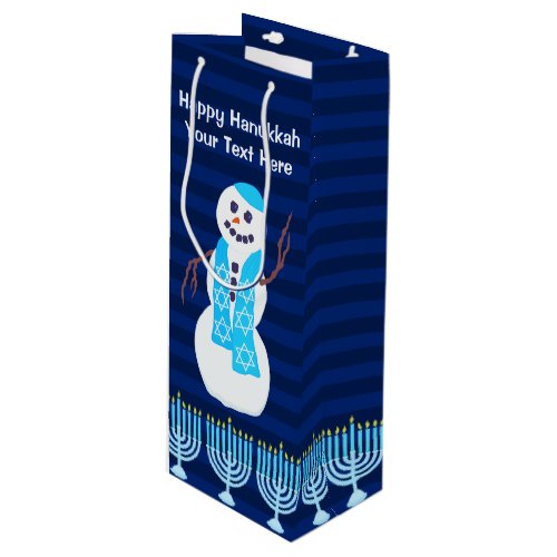 Hanukkah Jewish Snowman And Blue Menorah Tall Wine Gift Bag
