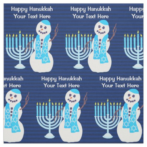 Hanukkah Jewish Snowman Blue Hanukiah Pattern Fabric