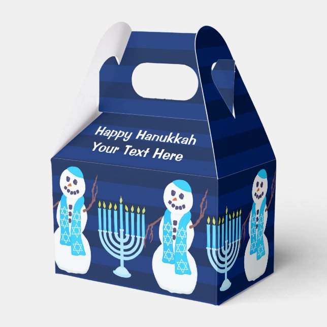 Hanukkah Jewish Snowman Blue Menorah Childrens Favor Boxes (Front Side)