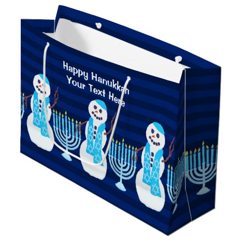 Hanukkah Jewish Snowman Blue Menorah For Kids Large Gift Bag