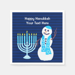 Hanukkah Jewish Snowman Blue Menorah Party Decor Napkins