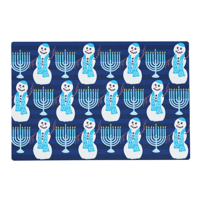 Hanukkah Jewish Snowman Menorah Hanukiah Pattern Placemat (Front)