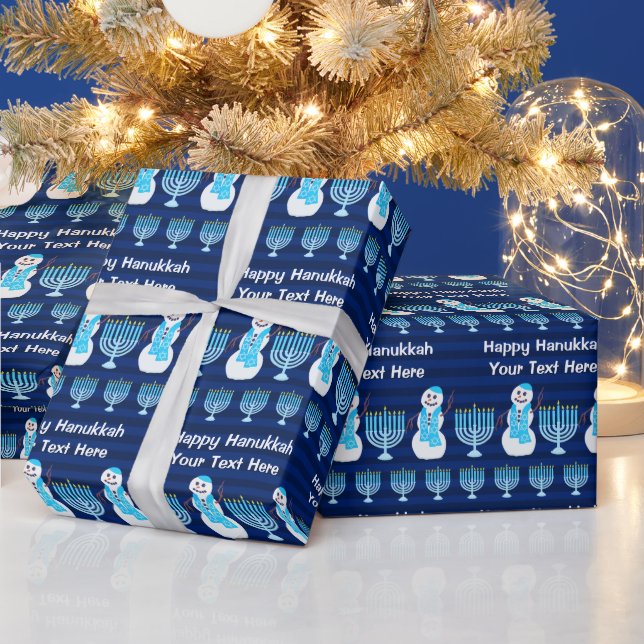 Hanukkah Jewish Snowman Menorah Personalize This Wrapping Paper (Holidays)
