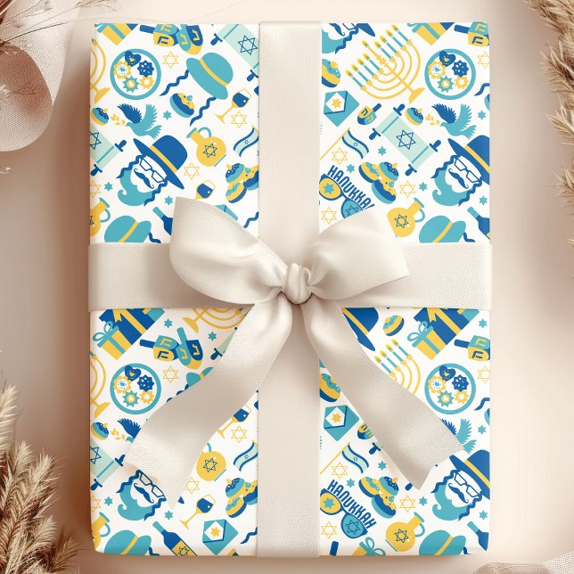 Hanukkah Jewish Sukkot Funny Cute Pattern Wrapping Paper (Creator Uploaded)