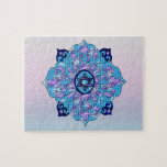 Hanukkah Jigsaw Puzzle<br><div class="desc">Blues of all shades, lilac and lavender in a flower shape with a knotted six-sided star in the center is a great way to celebrate Hanukkah and express your individuality at the same time.</div>