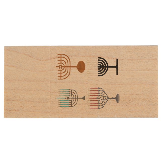Hanukkah Judaism Jew Religion Wood Flash Drive (Back)