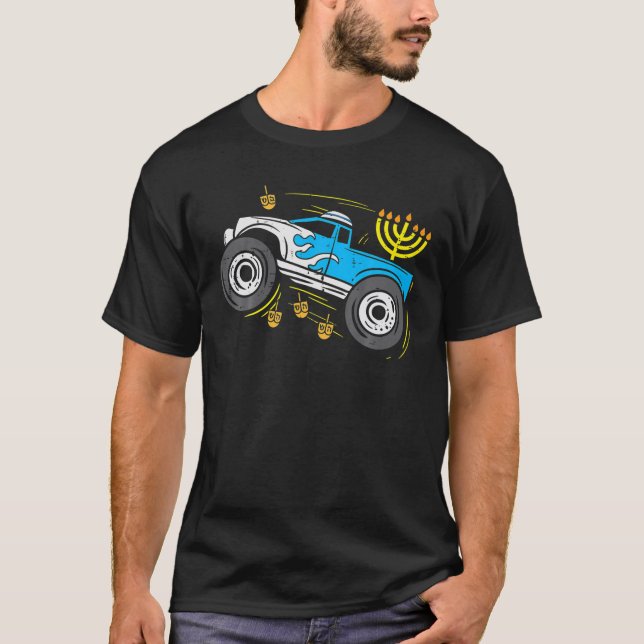 Hanukkah Kids Monster Truck Menorah Dreidel Toddle T-Shirt (Front)