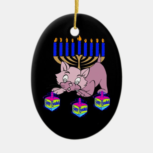 Hanukkah Kitty Ceramic Ornament (Front)