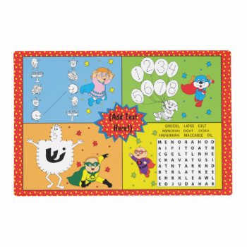 Hanukkah Laminated Placemat For Kids Personalize by HanukkahHappy at Zazzle