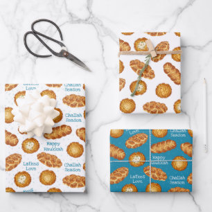 Hanukkah Latke and Challah Bread Foodie Pattern Wrapping Paper Sheets