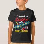 Hanukkah Latke Dip Shirt/Dark Color Shirt<br><div class="desc">"... and a Latke dipped in Sour Cream" Shirt. Thanks for stopping and shopping by! Much appreciated. Happy Chanukah/Hanukkah!!! Style: Kids' Hanes TAGLESS® T-Shirt Wait 'till you get this tagless tee on your kiddo. It'll take his everyday style to a whole new level--especially when you customize it with your own...</div>