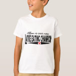 Hanukkah "Latke Eating Champion" Kid's T-Shirt<br><div class="desc">Hanukkah "Latke Eating Champion" Personalize by deleting, "Allan is our new" and replace with your own message. Choose your favorite font size, color, and size. Choose from many different colors, styles, and sizes for this design! Thanks for stopping and shopping by! Much appreciated! Happy Chanukah/Hanukkah! Style: Kids' Hanes TAGLESS® T-Shirt...</div>