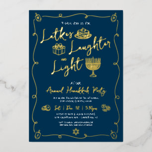 Hanukkah Latke Laughter Light Doodles Real Gold Foil Holiday Card