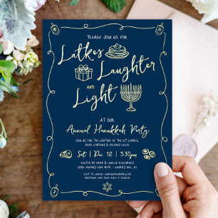 Hanukkah Latke Laughter Light Doodles Real Gold Foil Holiday Card