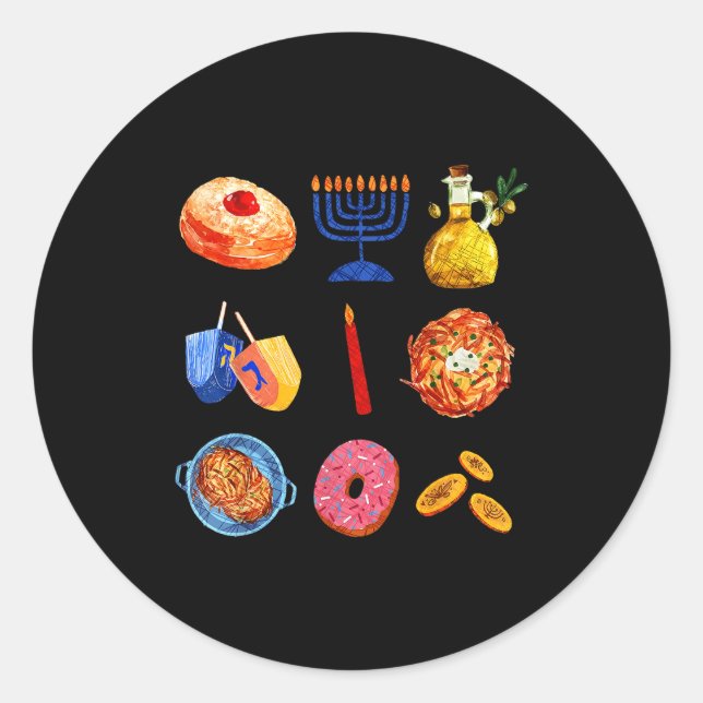 Hanukkah Latke Menorah Dreidel Donut Chanukah Jewi Classic Round Sticker (Front)
