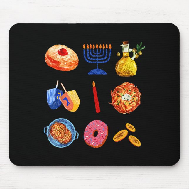 Hanukkah Latke Menorah Dreidel Donut Chanukah Jewi Mouse Pad (Front)
